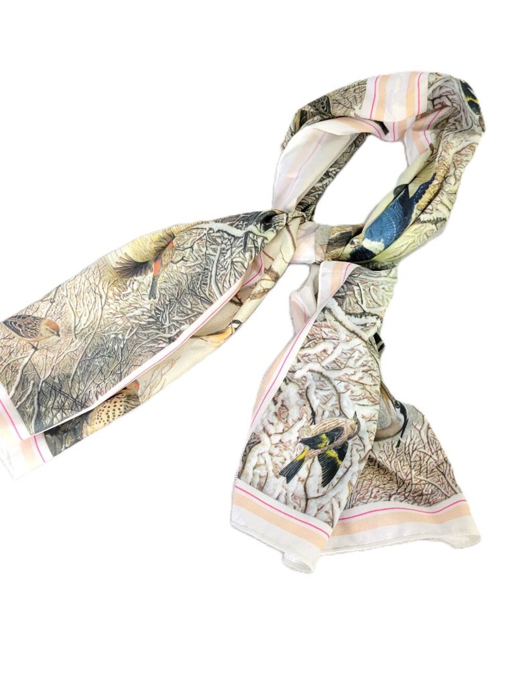 Vintage 1979 National Wildlife Federation Bird Scarf Winter Nature Print 42"x12" - Picture 5 of 11
